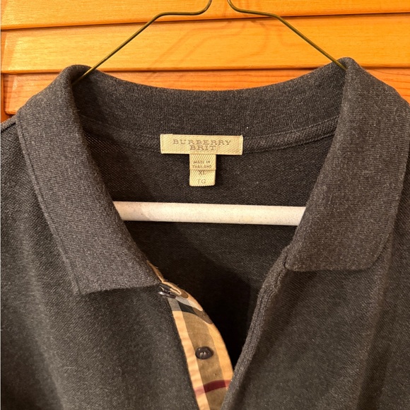Burberry Men's Dark Gray Polo with Check Detail - Picture 2 of 3